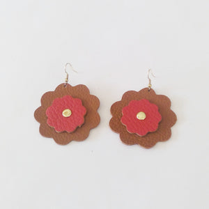 Two Color Daisy Leather Earrings