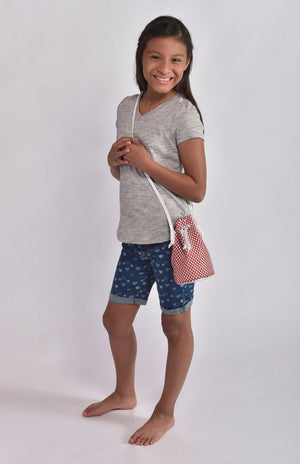 Checkered Leather Drawstring for Girls
