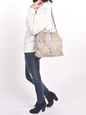 Barred Feather Drawstring Convertible Handbag
