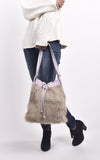 Barred Feather Drawstring Convertible Handbag