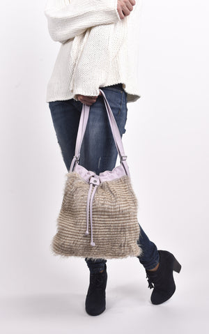 Barred Feather Drawstring Convertible Handbag