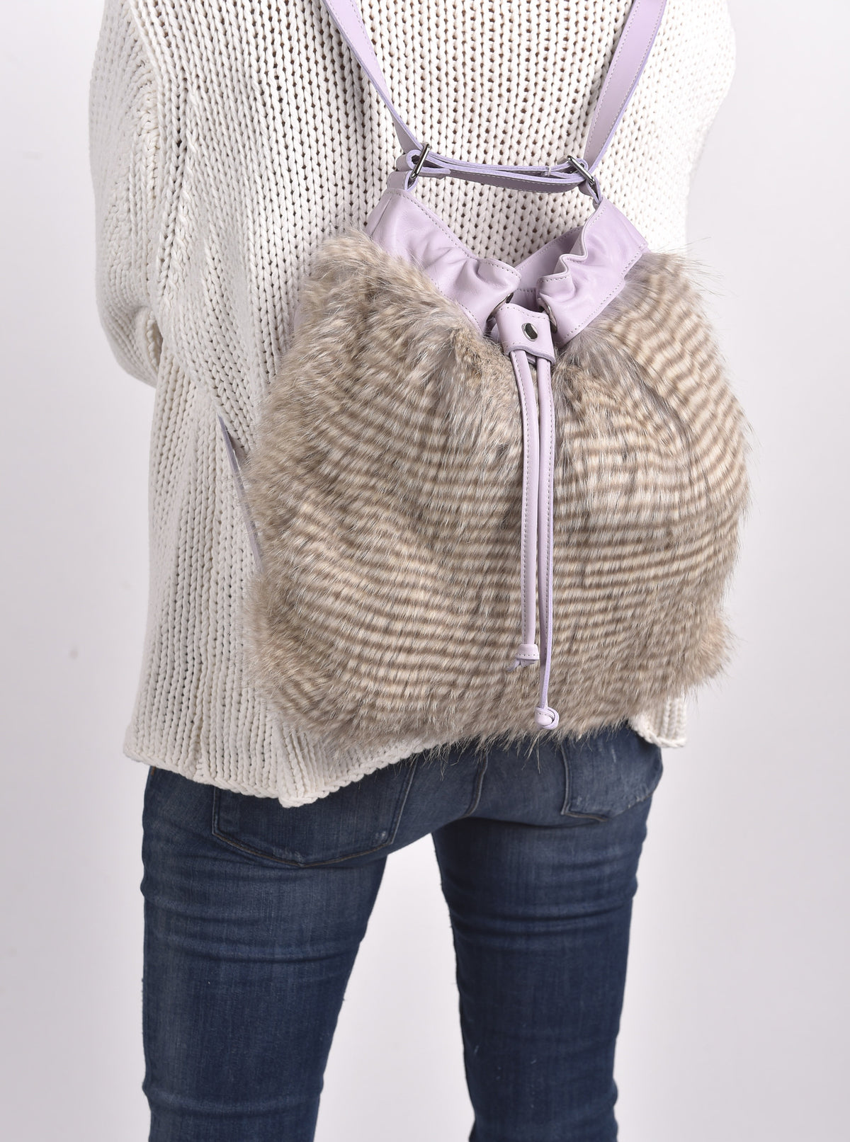 Barred Feather Drawstring Convertible Handbag