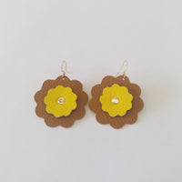 Two Color Daisy Leather Earrings