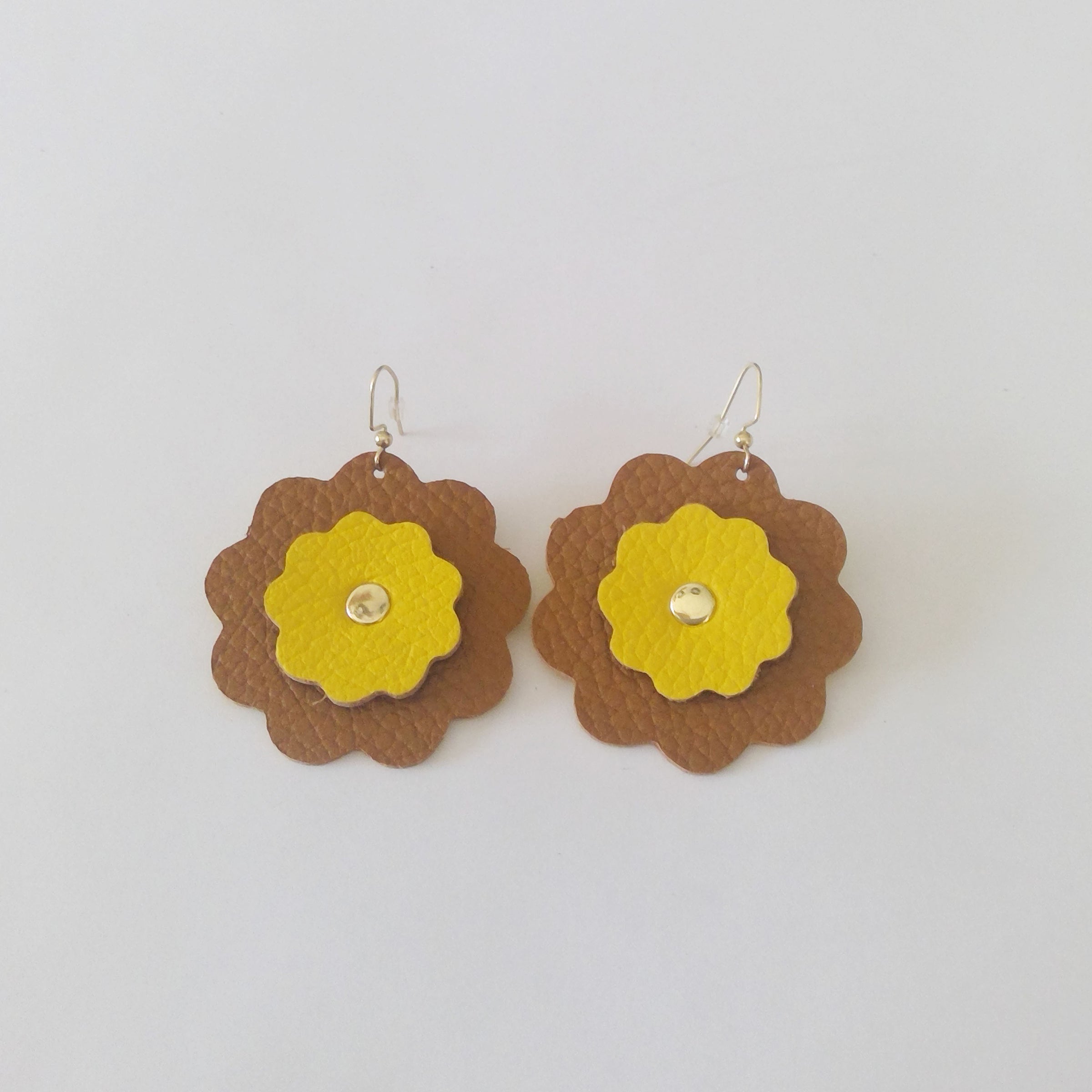 Two Color Daisy Leather Earrings