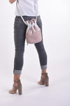 Checkered Drawstring Leather Handbag