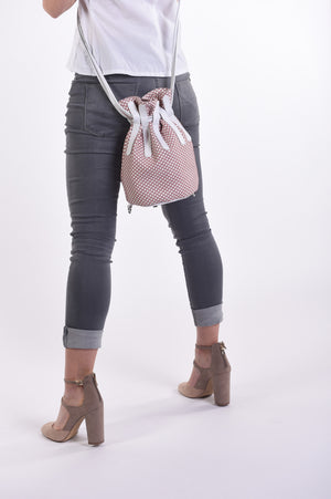 Checkered Drawstring Leather Handbag