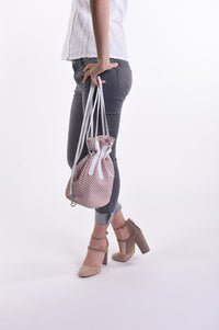 Checkered Drawstring Leather Handbag