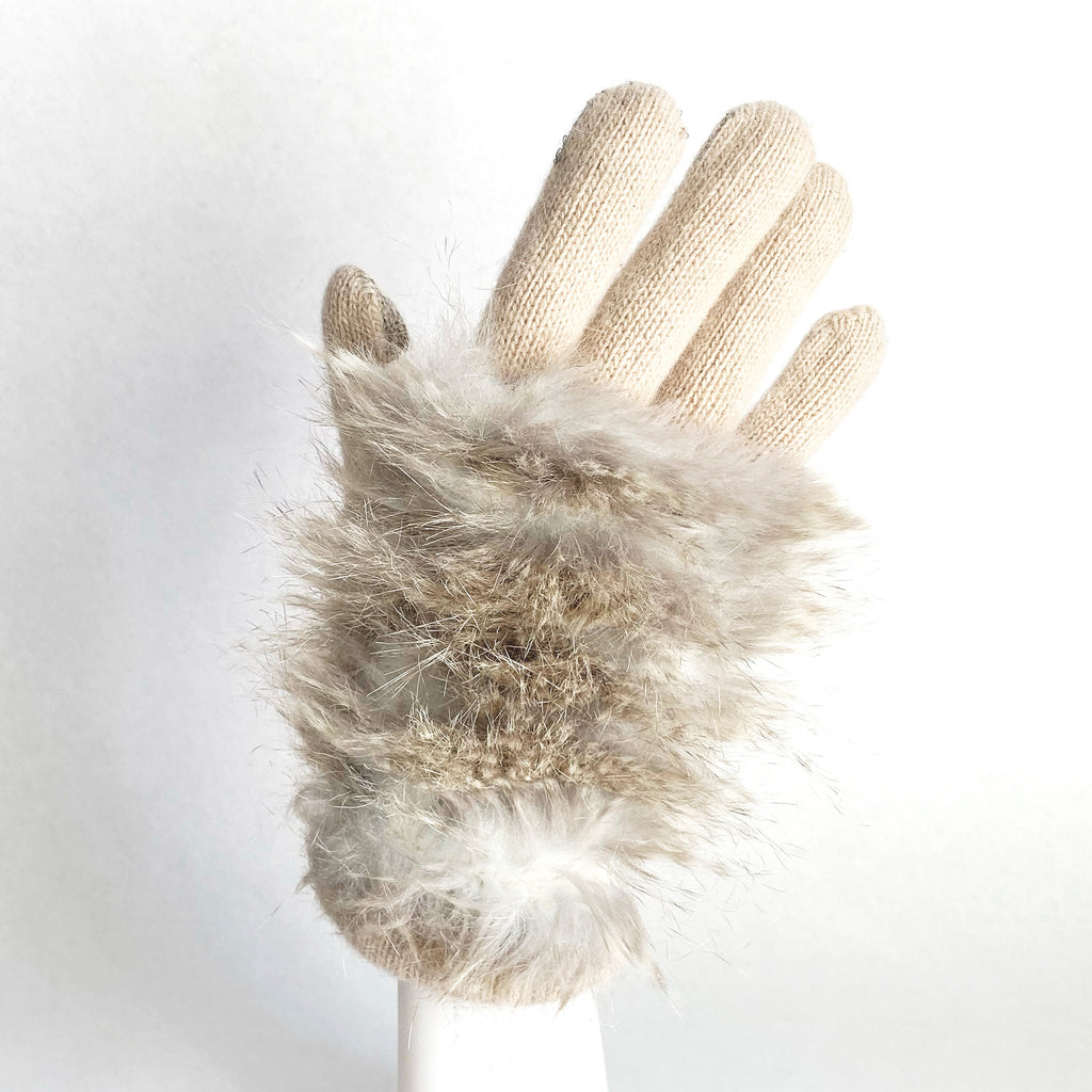 Touch Screen Barred Faux Fur Glove