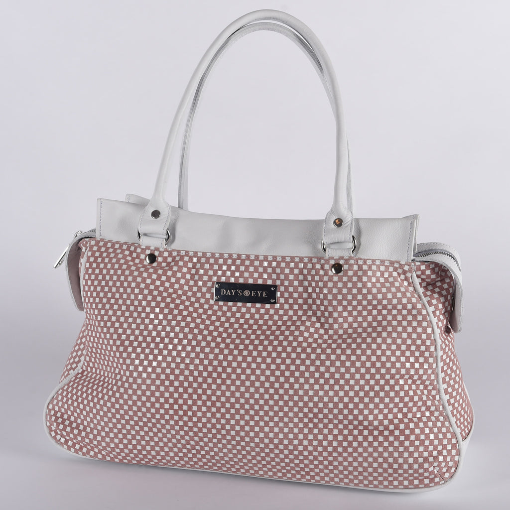 Checkered Sienna Satchel Leather Handbag