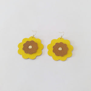 Two Color Daisy Leather Earrings