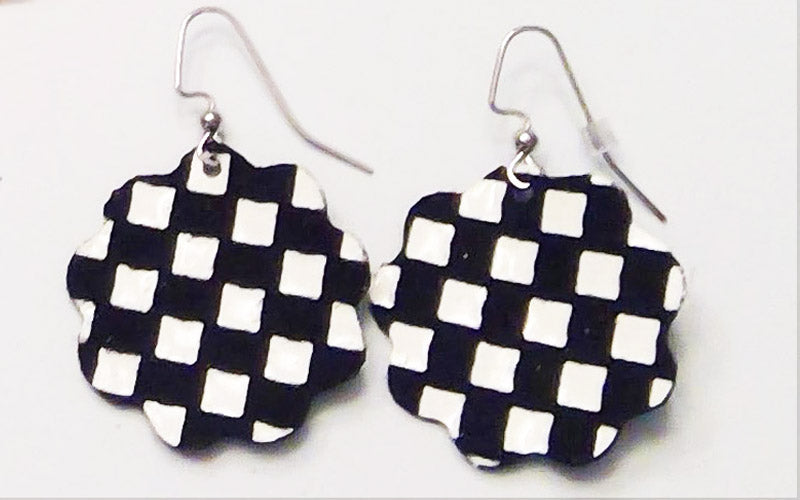 Checkered Leather Earrings and Necklace Collection